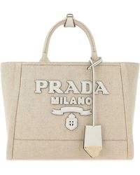 Prada - Sand Canvas Shopping Bag - Lyst