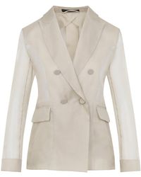 Max Mara - Sand Silk Slogan Organza Jacket - Lyst