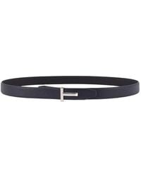 Tom Ford - Grained Leather T-Buckle Belt - Lyst