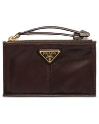 Prada - Leather Card Holder With Zipper - Lyst