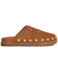 Celine - Triomphe Wedge Suede Leather Mules - Lyst