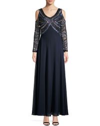 J Kara Sequined Cold-shoulder Gown - Blue