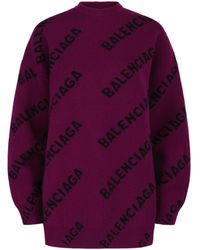 Balenciaga - Allover Logo Knit Sweater - Lyst