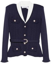 Self-Portrait - Belted Ribbed-Knit Cardigan - Lyst