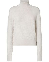Fendi - High-Neck Wool And Cashmere Jumper With Ff Polka Dot Embroidery Clothing - Lyst