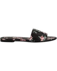 Dolce & Gabbana - Dg Logo Leather Flat Sandals - Lyst
