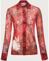 Ferragamo - Year Of The Rabbit Silk Chiffon Shirt, Size Medium — /Crimson Print - Lyst
