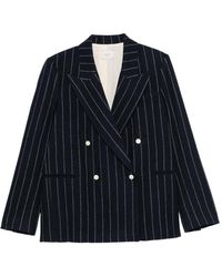 Alysi - Wool Striped Double-Breasted Jacket - Lyst