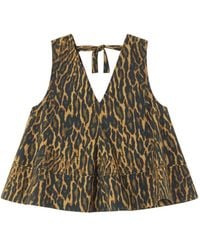 Ganni - V-Neck Low Back Mini Top With Back Tie Detail - Lyst