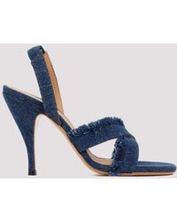 Off-White c/o Virgil Abloh - Curvy Heel Denim Sandals With Crisscross Fringed Straps - Lyst