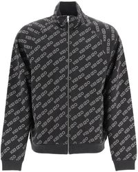 KENZO Zip Up Sweatshirt With Logo Motif - Black