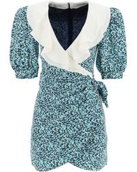 Alessandra Rich Silk Mini Dress With Ruffle - Blue