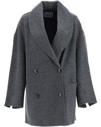 Totême Double-breasted Wool Peacoat - Gray