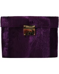 Dolce & Gabbana Purple Velvet Leather Document Briefcase Bag