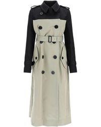 Sacai A-line Trench Coat With Contrasting Panel - Black