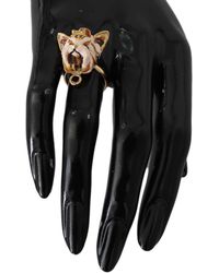 Dolce & Gabbana Gold Brass Resin Beige Dog Pet Ring - Black