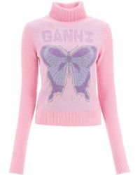 Ganni Butterfly Turtleneck Sweater - Pink