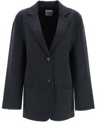 Totême Pinstripe Double Wool Blazer - Black