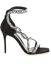 Alexander McQueen Satin Sandals With Crystals - Black