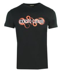 Herren T-Shirts Roberto Cavalli T-Shirts Roberto Cavalli Baumwolle T-shirt mit fotodruck und logo in Rot für Herren 