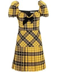 Alessandra Rich Tartan Silk Mini Dress - Yellow