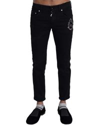 Dolce & Gabbana - Black Heraldic Embroidery Skinny Denim Jeans - Lyst