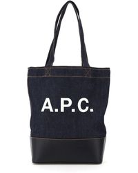 A.P.C. Axel Denim Tote Bag Blue Cotton,denim,leather - Black