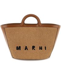 Marni Tropicalia Leather And Raffia Tote Bag - Brown