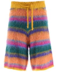 Marni Striped Mohair-blend Bermuda Shorts - Orange