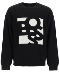 BOSS by HUGO BOSS Virgin Wool And Cashmere Sweater With Shaken Logo - Black
