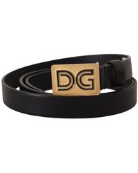 Dolce & Gabbana Black Leather Gold Dg Logo Buckle Belt