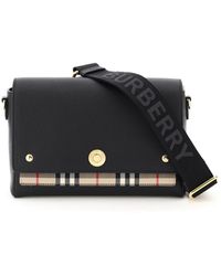 Burberry Note Medium Vintage Check & Leather Shoulder Bag - Black