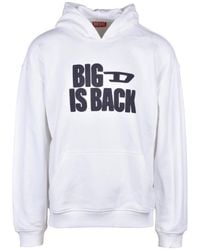DIESEL - Felpa Con Cappuccio Bianca Con Logo - Lyst