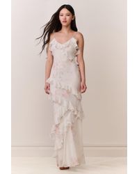 pink and white floral maxi dress Cutout Frilly Maxi Dress