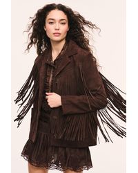 LoveShackFancy - Geraline Chocolate Suede Fringe Jacket For - Lyst