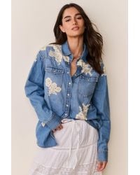 LoveShackFancy - Kelith Lace Appliqué Chambray Shirt For - Lyst