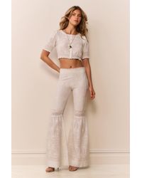 LoveShackFancy - Tevla Cotton Victorian Bell Bottom Pant For - Lyst