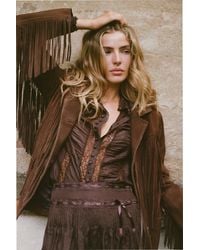 LoveShackFancy - Geraline Chocolate Suede Fringe Jacket For - Lyst