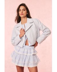 LoveShackFancy - Rheisa Cropped Leather Moto Jacket For - Lyst