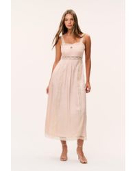 lyvienne chiffon lace maxi dress LoveShackFancy Lyvienne Lace-Trimmed Chiffon Maxi Dress in Pink