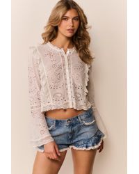 LoveShackFancy - Azalure Denim Ruffle Mini Shorts For - Lyst