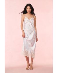 LoveShackFancy - Malina Satin Floral Midi Slip Skirt For - Lyst
