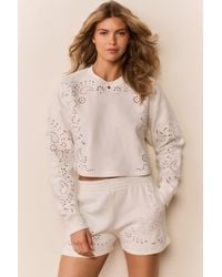 LoveShackFancy - Abrah Bandana Eyelet Fleece Shorts For - Lyst