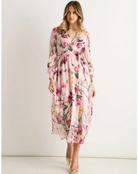 Gini London - Floral Print Sparkle Chiffon Wrap Midi Dress - Lyst