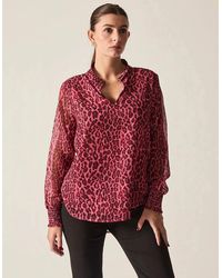 James Lakeland - Raspberry Leopard-Print Sheer-Sleeve Blouse - Lyst