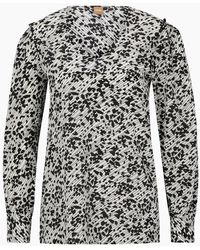 BOSS - V-Neck Long Sleeve Blouse - Lyst