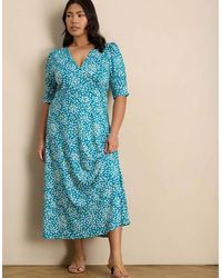 Live Unlimited London - Ditsy Print Jersey Ruched Sleeve Wrap Dress - Lyst