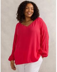 Live Unlimited London - Raspberry Crinkle Crochet Insert Blouse - Lyst