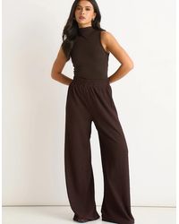 Gini London - Chocolate Textured Elastic Waist Pull On Trousers - Lyst