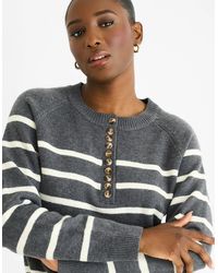 Gini London - Recycle Mix Stripe Button Up Loose Fit Knit Jumper - Lyst